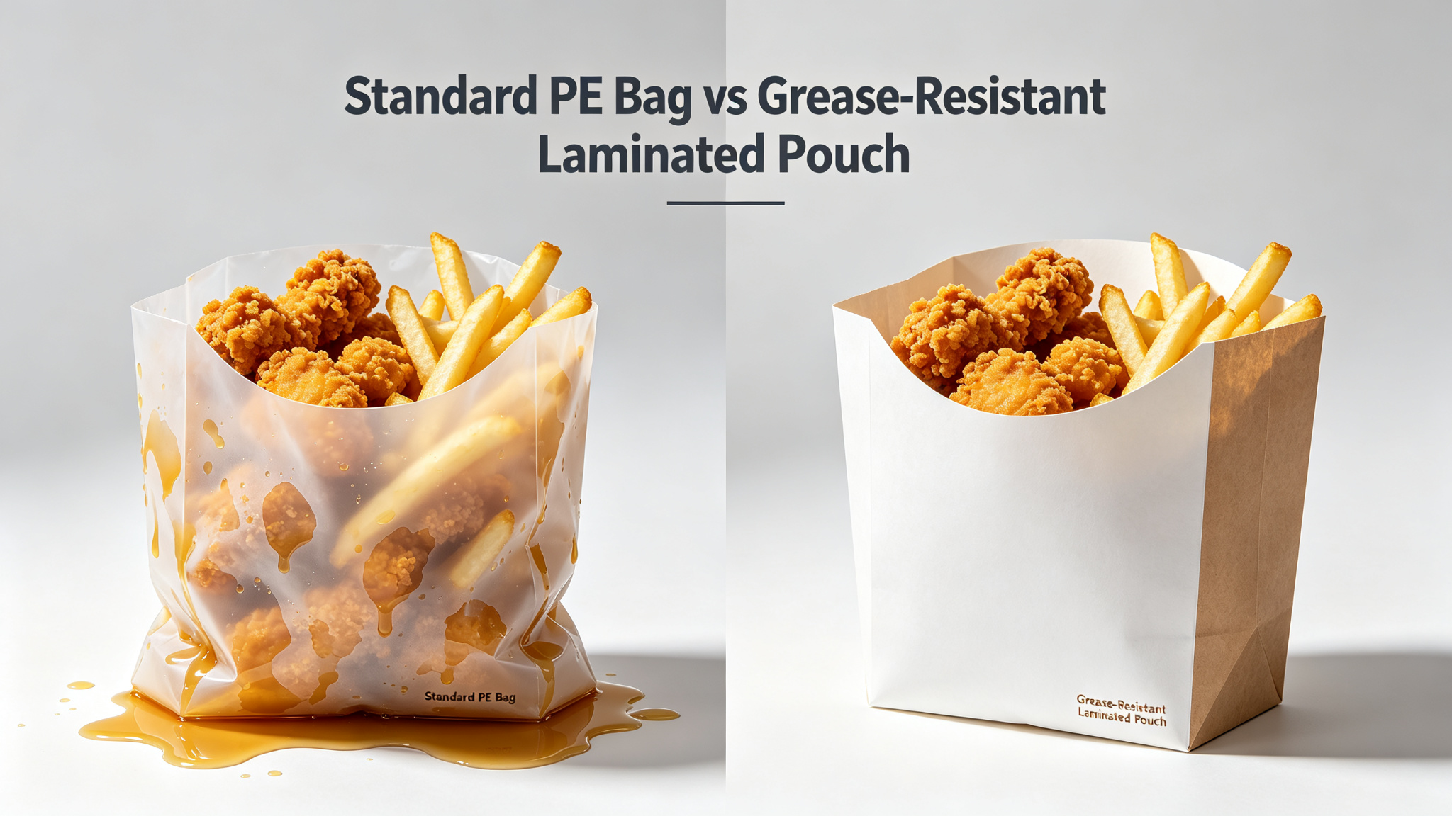 Standard PE bag vs grease-resistant laminated pouch