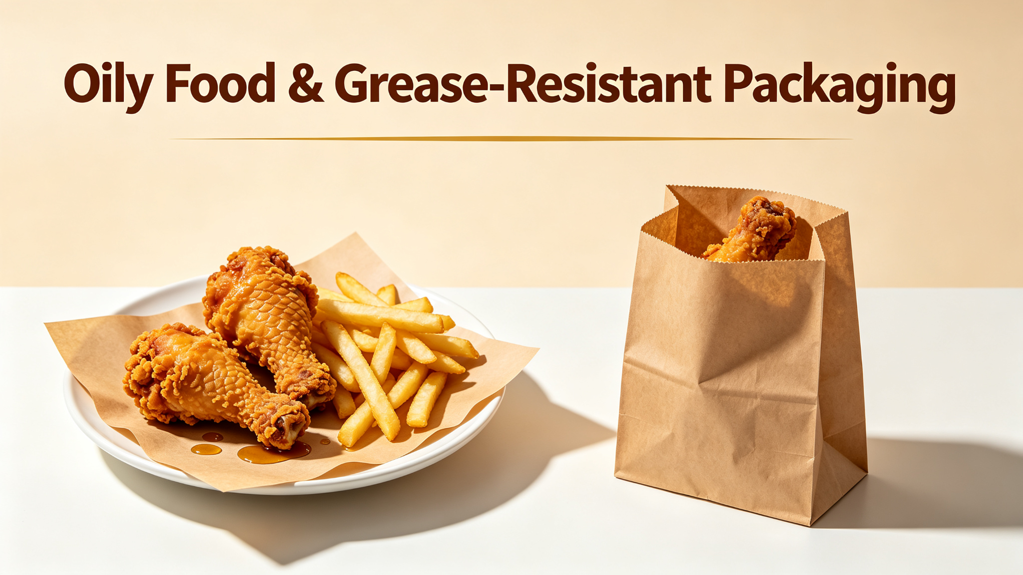 Oily food next to a grease-resistant packaging pouch